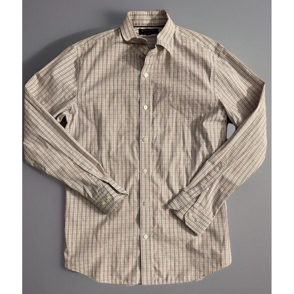 Banana Republic Slim Fit Long Sleeve Men's White Orange Blue Plaid Medium JBHS